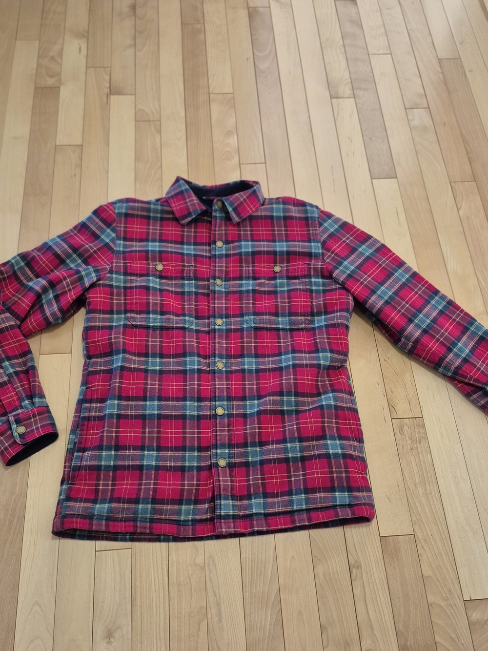 L.L. Bean Red and Green Plaid Fleece Lined.Shirt